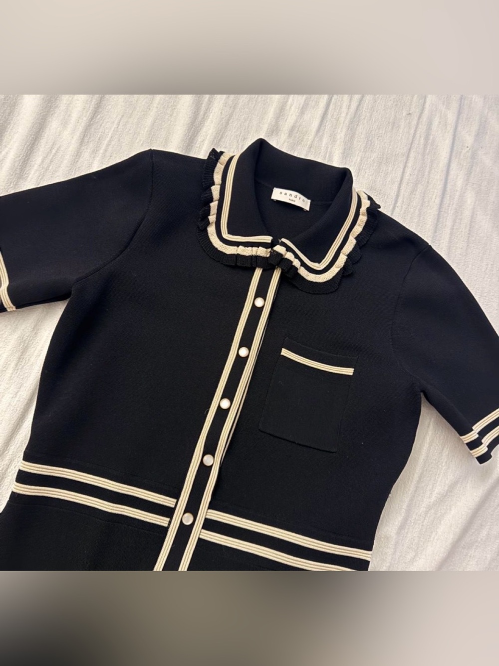 Sandro Black Knit Dress with Cream Trim - Picture 2 of 4